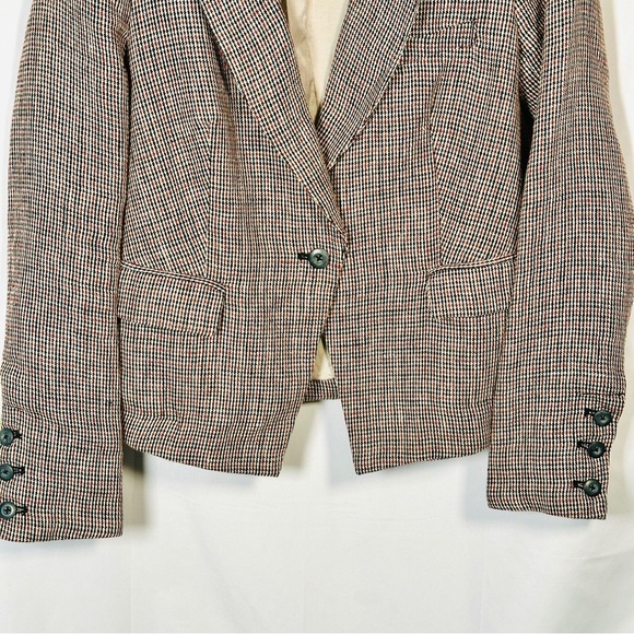 Free People Linen Plaid Tweed Blazer Academia Quiet Luxury Preppy XS Red Navy - Picture 5 of 12